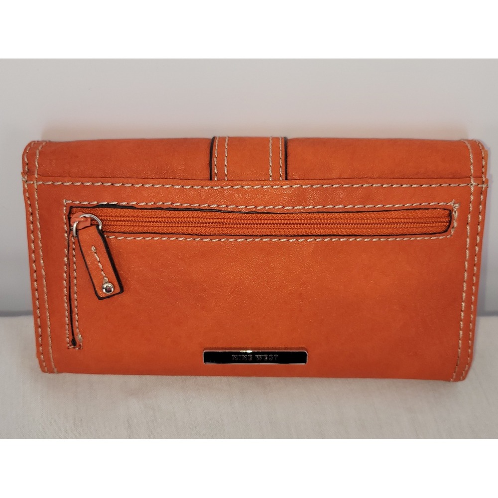 Vintage Y2K Nine West Orange Faux‎ Leather Trifold Wallet - Picture 2 of 6